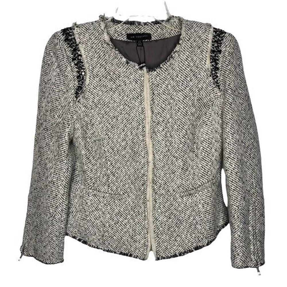 MM Couture by Miss Me NWT Embellished Tweed Wool Blend Jacket/Blazer Beads XS